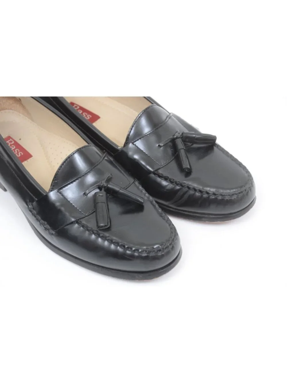 Bass Harrison II Mens 10.5EE Black Leather Tassle Preppy Old Money Shoes Loafers